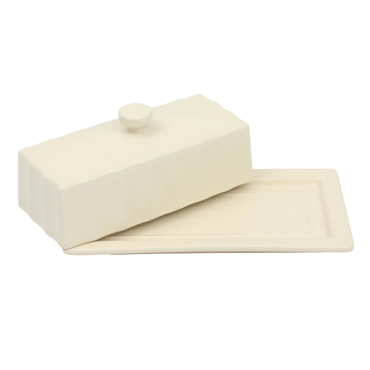Martha Stewart Stoneware Butter Keeper with Lid, Rectangular Ceramic, Linen White