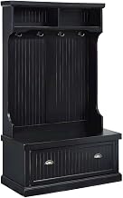 Furnifact Birch Veneer Hall Tree with Beadboard Panels, Bench Seat, Double Hooks, Storage Cabinets, Coat Rack for Entryway Mudroom, Distressed Black