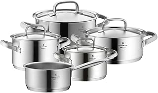 WMF Pot Set 5-Piece Gourmet Plus Inside Scale Steam Vent Made in Germany Hollow Handles Metal Lid Cromargan® Stainless Steel Suitable for Induction Hobs Dishwasher-Safe