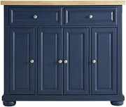 Furnifact Madison Navy Kitchen Island with Anti-Tip Mechanism, Durable Construction, Spacious Storage, Natural Accent, 36.36 Inches High, 42 Inches Wide