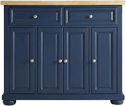 Furnifact Madison Navy Kitchen Island with Anti-Tip Mechanism, Durable Construction, Spacious Storage, Natural Accent, 36.36 Inches High, 42 Inches Wide
