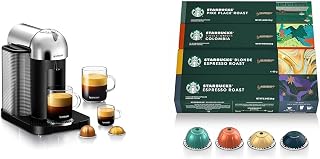 Nespresso Vertuo Coffee and Espresso Maker by Breville, Chrome + Starbucks Capsules