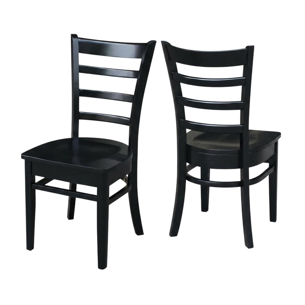 Solid Wood Side Chair with Classic Frame by Furnifact – Wood, Black, Pack of 2