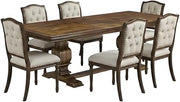Furnifact Solid Wood Dining Table 7 Piece Set with Button-Tufted Chairs, Kitchen Table and Chairs for Dining Room Set for 6, Light Beige