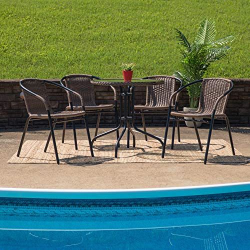 Flash Furniture Clear/Dark Brown / Table + 4 Chair / Round Table + 4 Chairs Table & Chair Sets