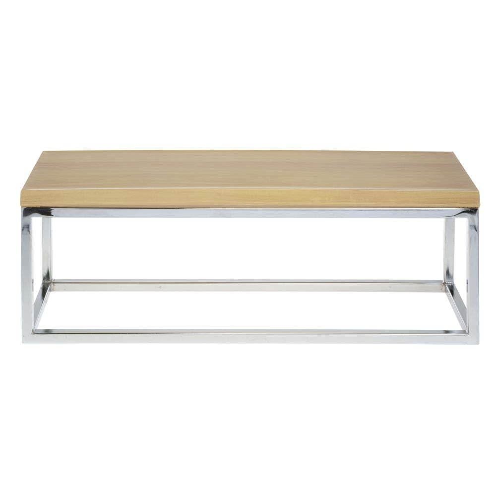Cerve Collection Chrome Display Riser with Butcher Block Top - 7"H by HUBERT – Metal, Grey, Model 65628+40377