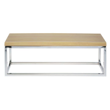 Cerve Collection Chrome Display Riser with Butcher Block Top - 7"H by HUBERT – Metal, Grey, Model 65628+40377