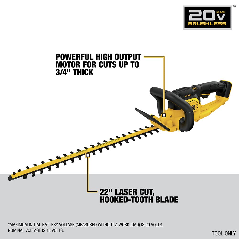 Trimmer Hedge Bare 20V by DEWALT – One Size, Metal, Black/Yellow, Model DCHT820B