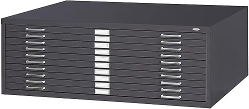 Safco Products 4986BL 10-Drawer Flat File for 42" Wide x 30" Long Documents, with Case-Hardened Rollers & Optional Space-Saving Base - Black