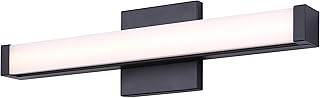 Canarm Serene Coast 18-Inch LED Square Bath Vanity Light – Matte Black Accents, Frosted Acrylic Shade Modern Dimmable Bathroom Lighting for Makeup, Grooming, and Daily Routine