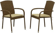Brown Wicker Patio Chair Set of 2 with Cushions, Durable Outdoor Frame and Comfortable Seating for Garden, Deck, Patio, Porch Use