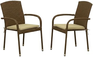 Brown Wicker Patio Chair Set of 2 with Cushions, Durable Outdoor Frame and Comfortable Seating for Garden, Deck, Patio, Porch Use