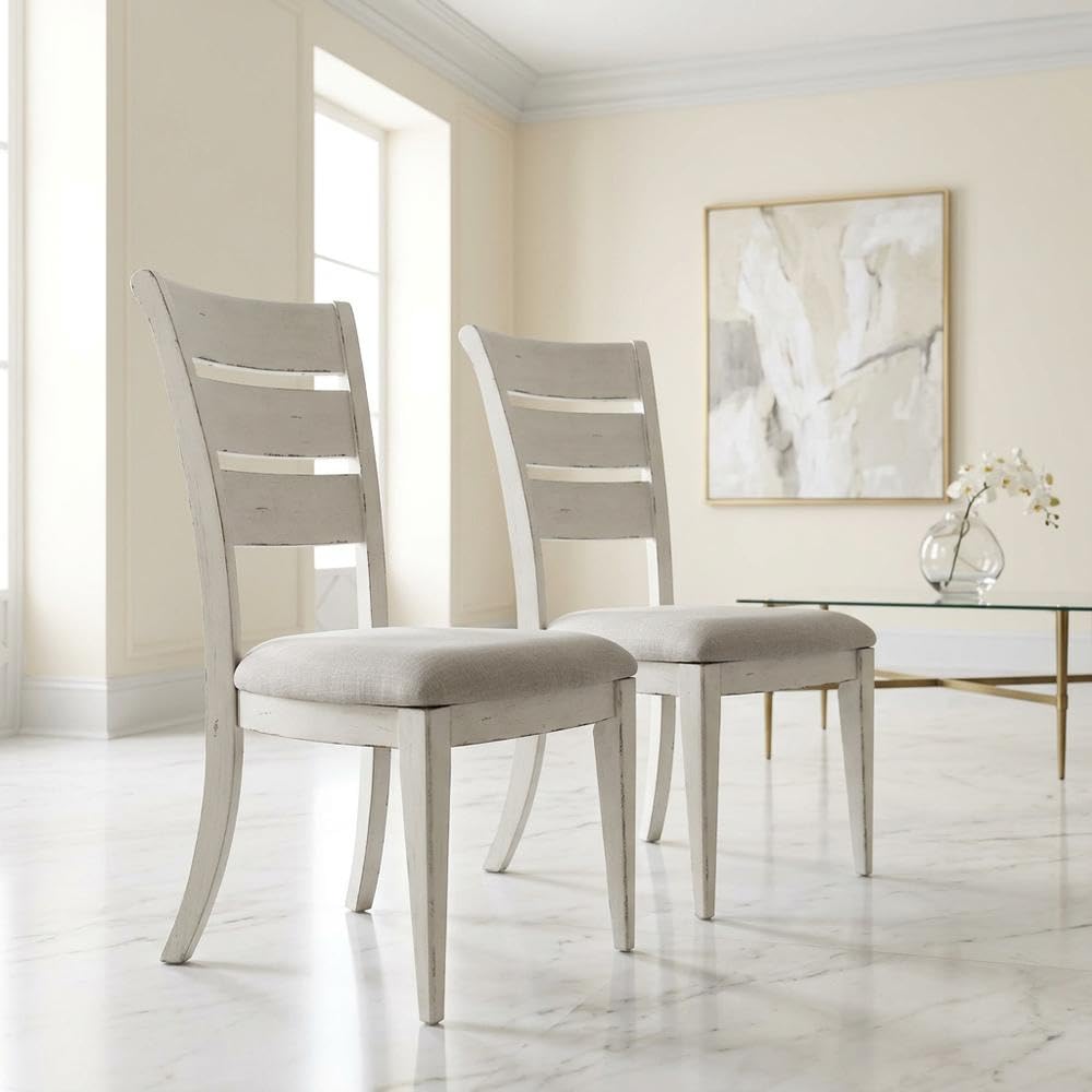 Solid Wood Ladder-Back Side Chairs Set of by Starlight Canyon Home – Poplar Solids, Paint Grade and amp, Spruce Veneers, White, Pack of 2