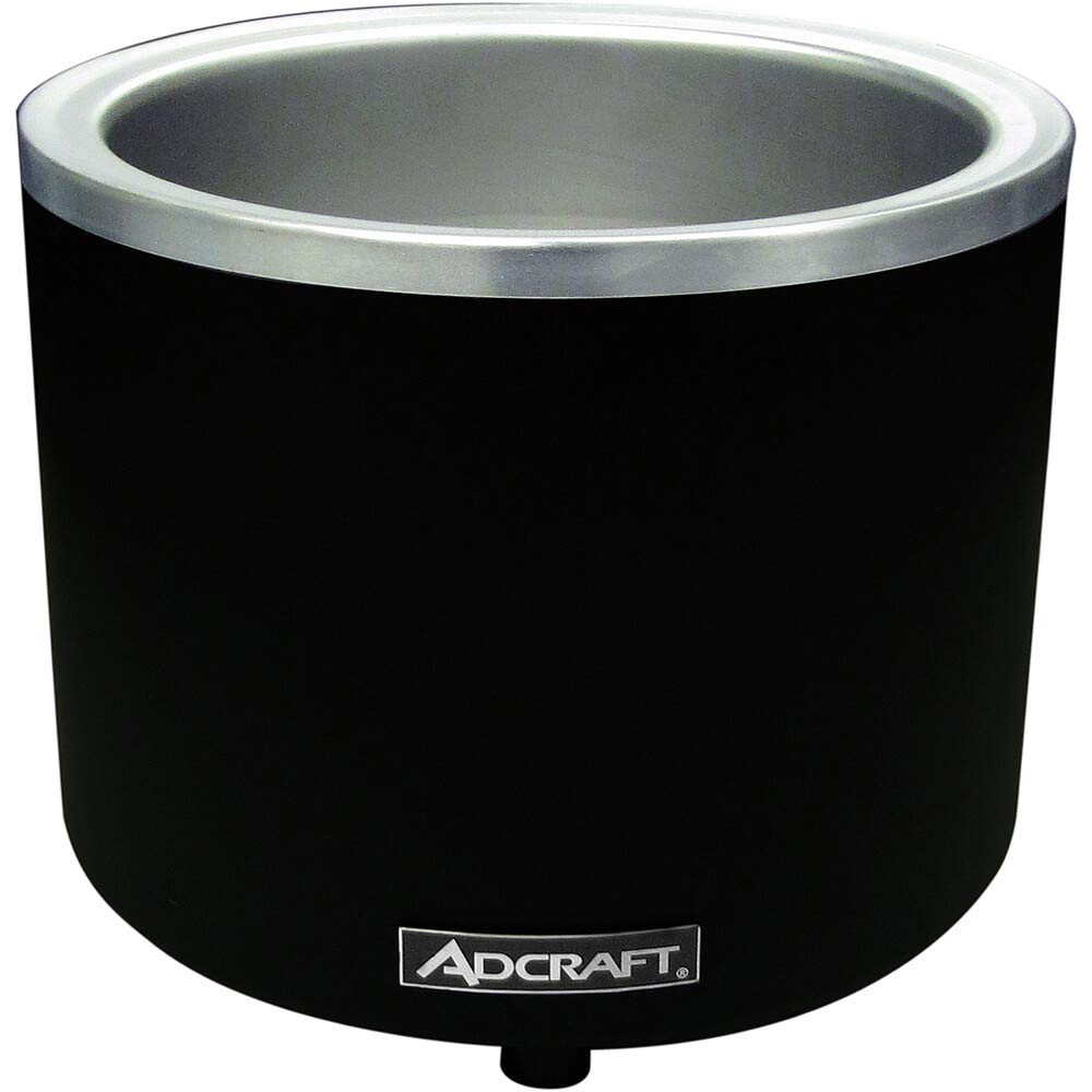 Countertop Soup Warmer with Thermostatic Controls by Adcraft – 7 Quarts, Stainless Steel, Black, Model FW-1200WR/B