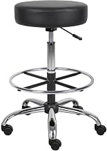 Vinyl Task Stool with Gas Lift, Adjustable Drafting Stool with Dual-Wheel Casters and Chrome Base for Home Office