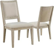 Furnifact Wood Farmhouse Dining Side Chairs with Cushioned Seat, Set of 2 Upholstered Kitchen Table Chairs for Dining Room, White Washed