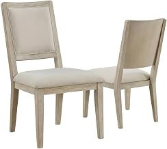 Furnifact Wood Farmhouse Dining Side Chairs with Cushioned Seat, Set of 2 Upholstered Kitchen Table Chairs for Dining Room, White Washed