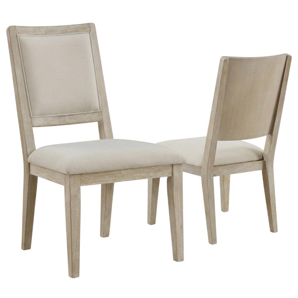 Wood Farmhouse Dining Side Chairs with Cushioned Seat by Furnifact – Wood, White, Pack of 2