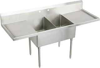 Elkay SS8260LR4 Commercial 108" x 27-1/2" Floor Mount Double Compartment Scullery Sink with Drainboard