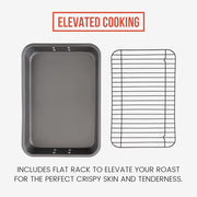 Chef Pomodoro Nonstick Carbon Steel Roasting Pan with Rack, Large, Dark Gray