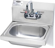 Krowne HS-10 Hand Sink, Wall Mount, 15-3/4"W x 15-1/4"D x 19-1/4"H OA, 7-3/4"H backsplash, 12-1/2" Wide x 9-3/4" Front-to-Back x 5-5/8" deep Bowl, 4" OC Splash Mount gooseneck Faucet