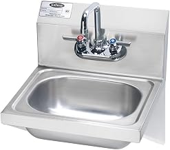 Krowne HS-10 Hand Sink, Wall Mount, 15-3/4"W x 15-1/4"D x 19-1/4"H OA, 7-3/4"H backsplash, 12-1/2" Wide x 9-3/4" Front-to-Back x 5-5/8" deep Bowl, 4" OC Splash Mount gooseneck Faucet