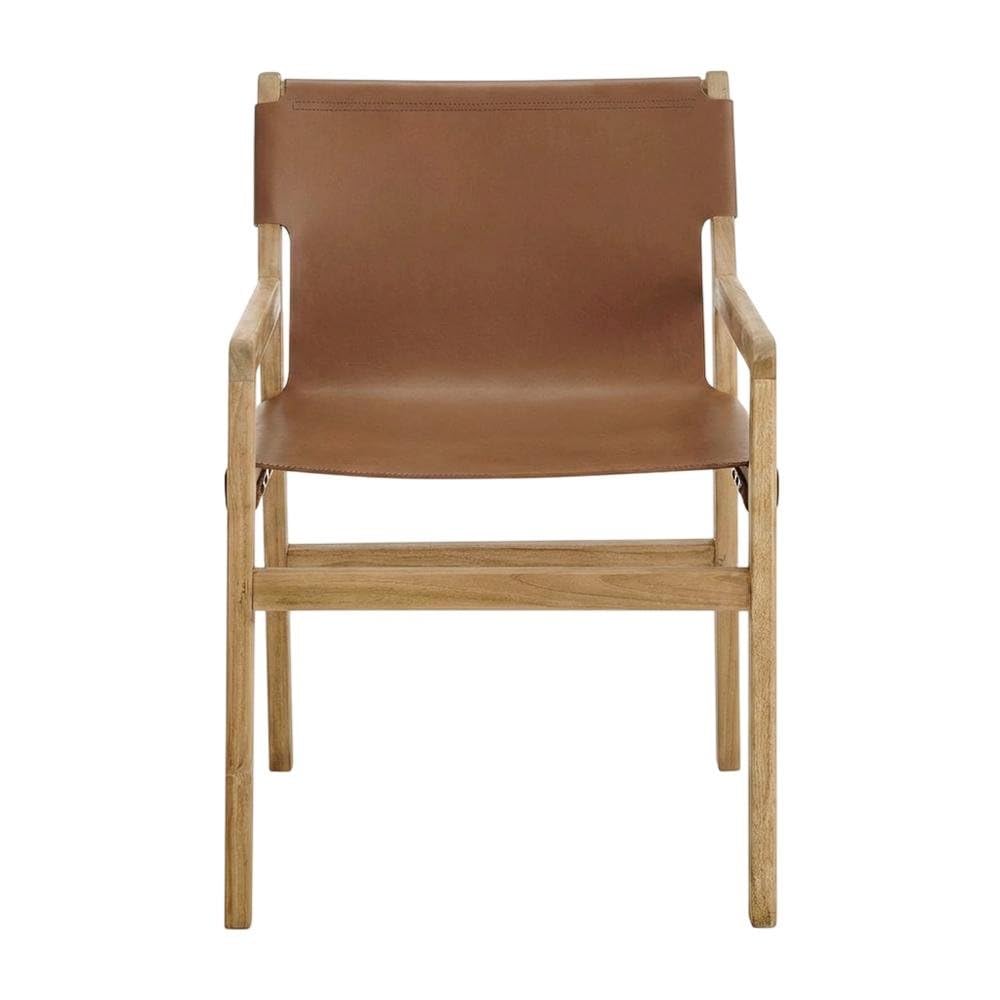 Leather-Upholstered Dining Chair with Armrests by Furnifact – Leather, Chestnut Tan