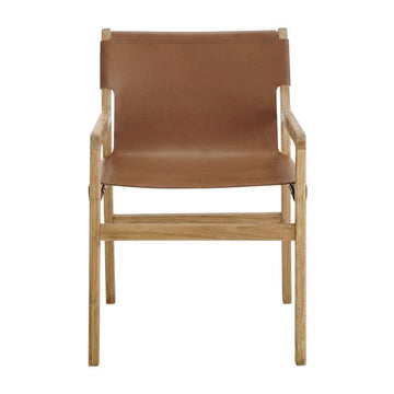 Leather-Upholstered Dining Chair with Armrests by Furnifact – Leather, Chestnut Tan