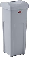 Rubbermaid Commercial Products Square Trash/Garbage Container with Untouchable Swing Top Lid, 23-Gallon, Gray, Perfect for Outdoor/Restaurant/School/Kitchen