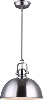 Canarm Polo 1-Light Pendant Light, Silver Finish with White Interior, Transitional Lighting for Kitchen Island, Dining Area or Living Room