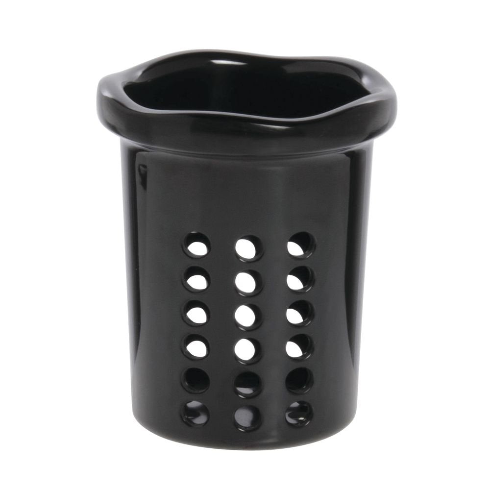Perforated Bain Marie Black Melamine Curveware Pan - 4 11/16"Dia x 5 1/2"D by HUBERT – 5.5", Melamine, Black, Model H0095-BLACK