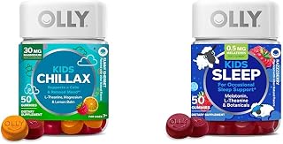 OLLY Kids Chillax Gummies L-Theanine Magnesium Lemon Balm 50 Count & Sleep Gummies 0.5mg Melatonin L Theanine Chamomile Lemon Balm 50 Count