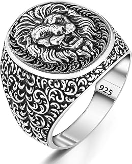 925k Stamped Solid Sterling Silver 3D Lion Ring Sterling Silver King Lion Head Signet Ring for Men