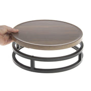 Black Display Riser with Acacia Top - 11 1/5" Dia x 3 1/5" H by HUBERT – Metal, Black, Model 11808+61736