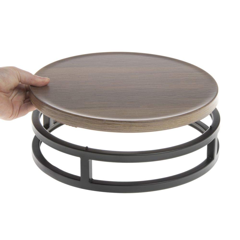 Black Display Riser with Acacia Top - 11 1/5" Dia x 3 1/5" H by HUBERT – Metal, Black, Model 11808+61736