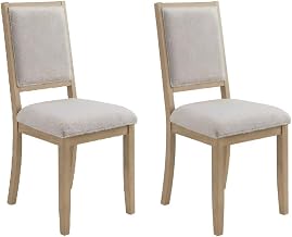 Furnifact Boucle-Upholstered Mid-Century Modern Dining Chair Set of 2, Rubberwood Frame Square Seat Kitchen and Dining Room Chairs