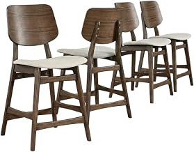 Starlight Canyon Home Solid Wood Fabric-Upholstered Counter Chairs Set of 6, Upholstered Bar Stools with Backs for Kitchen Island Counter, Natural Beige