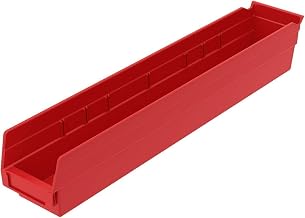Akro-Mils 30124 Heavy Duty Plastic Shelf Bins, 24"x 4"x 4", Red, 12-Pack | Heavy Duty Nesting Storage Bins for Garage, Closet, Refrigerator, Kitchen, Cabinet, Drawer Organization, Pantry Organization