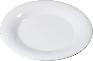 Sierrus Reusable Plastic Plate with Wide Rim for Buffets by Carlisle FoodService Products – 10.5", 0.36743 ounces, Melamine, White, Pack of 12