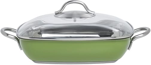 HUBERT Colorscape Single-Ply Square Green Stainless Steel Pan with Glass Lid - 11"L x 11"W x 2 2/5"H