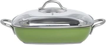 HUBERT Colorscape Single-Ply Square Green Stainless Steel Pan with Glass Lid - 11"L x 11"W x 2 2/5"H