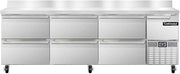 DLRA93-SS-BS-D Designer Line Refrigerated Base Worktop Unit, 93" W, Full Stainless, Backsplash & Six Drawers