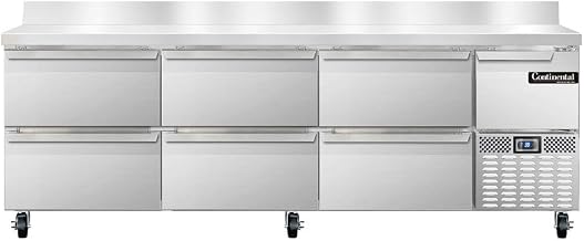 DLRA93-SS-BS-D Designer Line Refrigerated Base Worktop Unit, 93" W, Full Stainless, Backsplash & Six Drawers