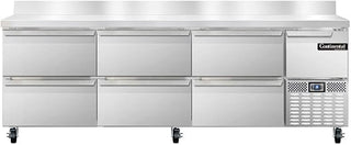 DLRA93-SS-BS-D Designer Line Refrigerated Base Worktop Unit, 93" W, Full Stainless, Backsplash & Six Drawers