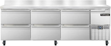 DLRA93-SS-BS-D Designer Line Refrigerated Base Worktop Unit, 93" W, Full Stainless, Backsplash & Six Drawers