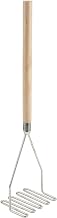 Winco 5 1/4" x 24" Silver/Brown Potato Masher, Square, Wooden Handle