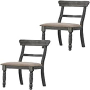 Furnifact Fabric-Upholstered Wood Side Chair, Set of 2 Upholstered Dining Chairs for Kitchen Table and Dining Room, Light Brown Linen & Weathered Gray