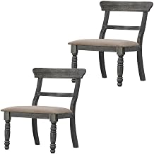 Furnifact Fabric-Upholstered Wood Side Chair, Set of 2 Upholstered Dining Chairs for Kitchen Table and Dining Room, Light Brown Linen & Weathered Gray