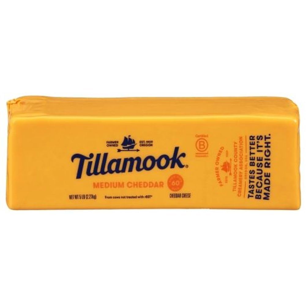 Medium Cheddar Cheese by Tillamook – 160 Ounce (Pack of 1), Pack of 2