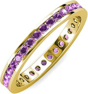 Round Amethyst Channel Set Womens Eternity Ring Stackable 18K Yellow Gold